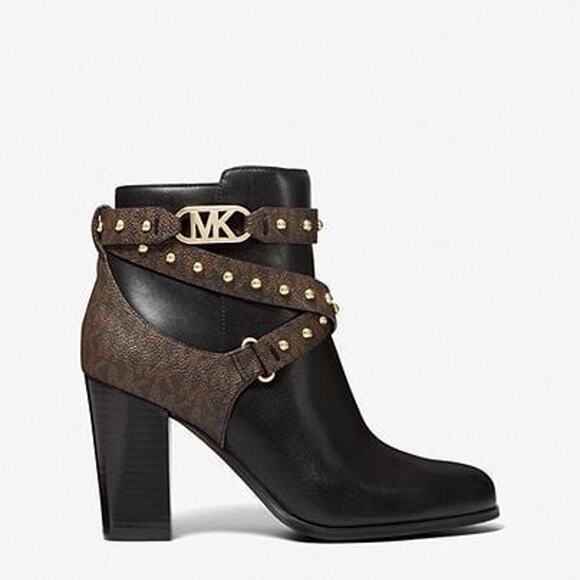 Michael Kors Kincaid Studded Logo Ankle Boot Black Brown Multi - Picture 7 of 10